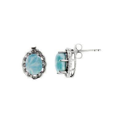 Sterling Silver Larimar Flower Post Earrings