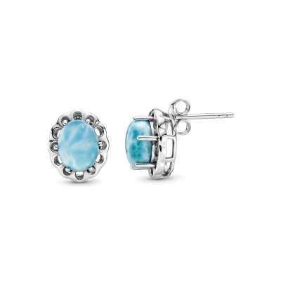 Sterling Silver Larimar Flower Post Earrings