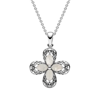 Sterling Silver Rainbow Moonstone Flower Pendant with Chain 18 Inches