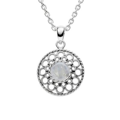Sterling Silver Rainbow Moonstone Pendant with Chain 18 Inches