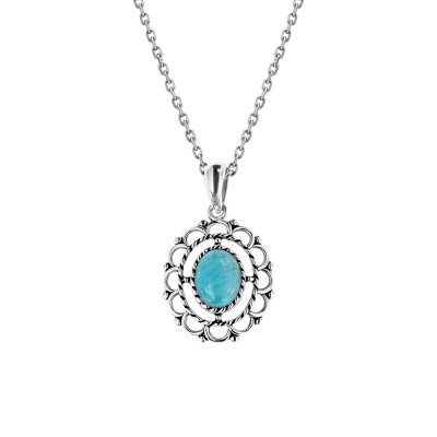 Sterling Silver Larimar Pendant with Chain 18 Inches