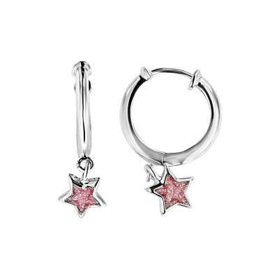 Sterling Silver Pink Enamel Huggie Earrings