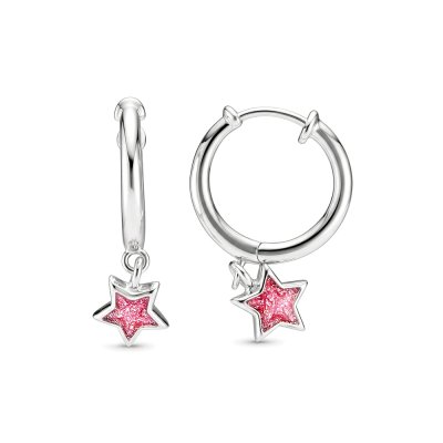 Sterling Silver Pink Enamel Huggie Earrings