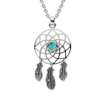 Sterling Silver Turquoise Dreamcatcher Pendant With Chain 18 Inches