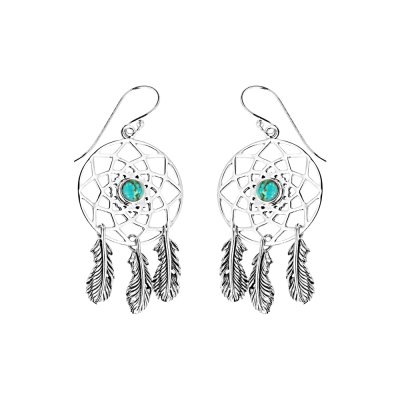 Sterling Silver Turquoise Dreamcatcher Earrings