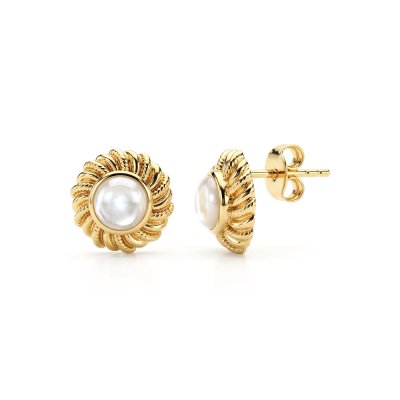 Sterling Silver Mother of Pearl Earrings Over 18K Yellow Gold Plated