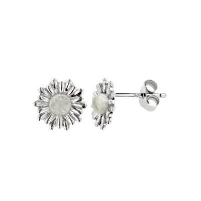 Sterling Silver Rainbow Moonstone Flower Stud Earrings
