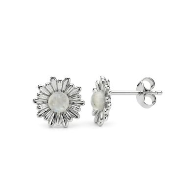 Sterling Silver Rainbow Moonstone Flower Stud Earrings