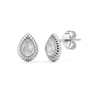 Sterling Silver Rainbow Moonstone Pear Stud Earrings