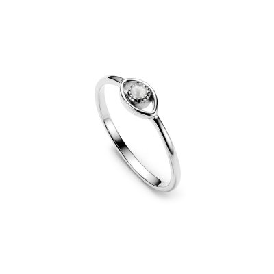Sterling Silver Rainbow Moonstone Evil Eye Ring