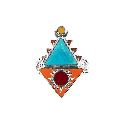 Sterling Silver Turquoise and Multi-Color Enamel Ring