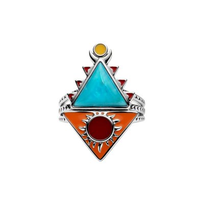 Sterling Silver Turquoise and Multi-Color Enamel Ring
