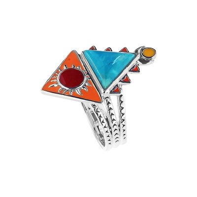 Sterling Silver Turquoise and Multi-Color Enamel Ring