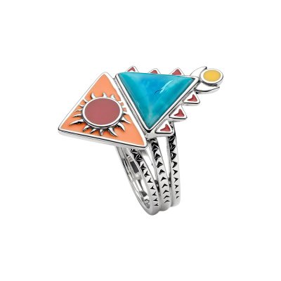 Sterling Silver Turquoise and Multi-Color Enamel Ring