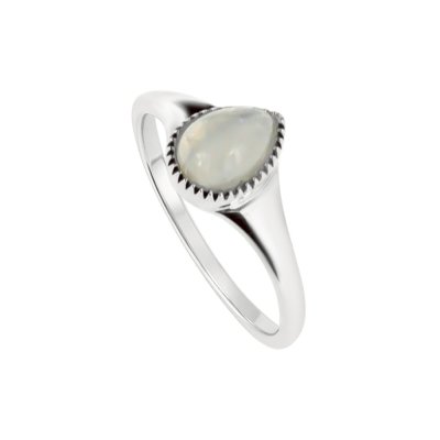 Sterling Silver Rainbow Moonstone Pear Ring