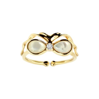 Sterling Silver Mother of Pearl Bow Ring Over 18K Yellow Gold Plated