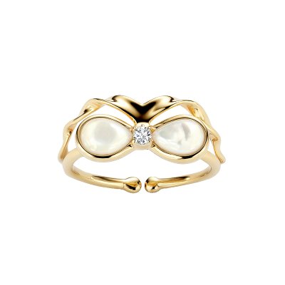 Sterling Silver Mother of Pearl Bow Ring Over 18K Yellow Gold Plated