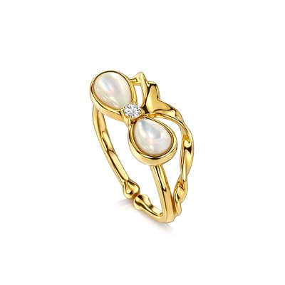Sterling Silver Mother of Pearl Bow Ring Over 18K Yellow Gold Plated