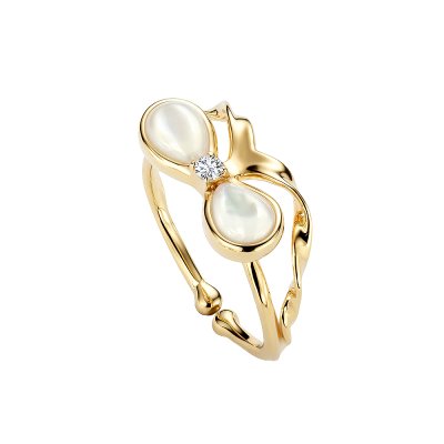 Sterling Silver Mother of Pearl Bow Ring Over 18K Yellow Gold Plated
