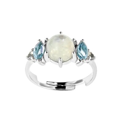 Sterling Silver Rainbow Moonstone and Blue Topaz Ring