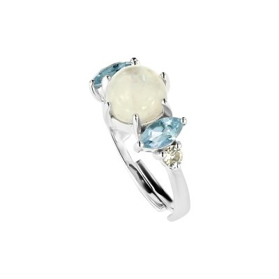 Sterling Silver Rainbow Moonstone and Blue Topaz Ring