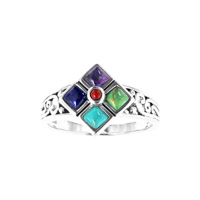 Sterling Silver Multi-Color Stones Ring
