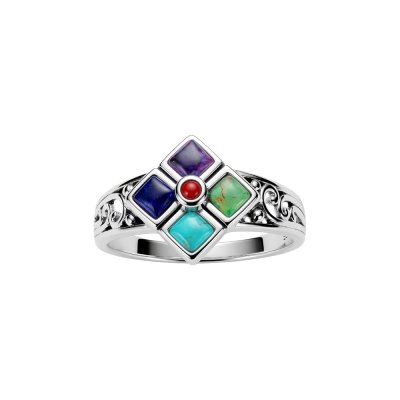 Sterling Silver Multi-Color Stones Ring