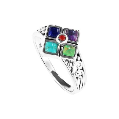 Sterling Silver Multi-Color Stones Ring