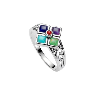 Sterling Silver Multi-Color Stones Ring