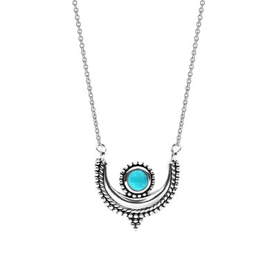 Sterling Silver Turquoise Crescent Moon Necklace 16+2 Inches