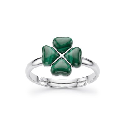 Sterling Silver Malachite Clover Leaf Ring