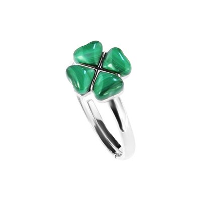Sterling Silver Malachite Clover Leaf Ring