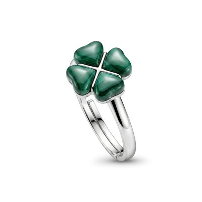 Sterling Silver Malachite Clover Leaf Ring