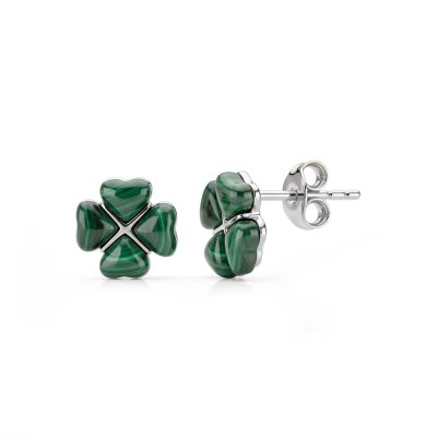 Sterling Silver Malachite Clover Leaf Earrings