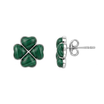 Sterling Silver Malachite Clover Leaf Earrings