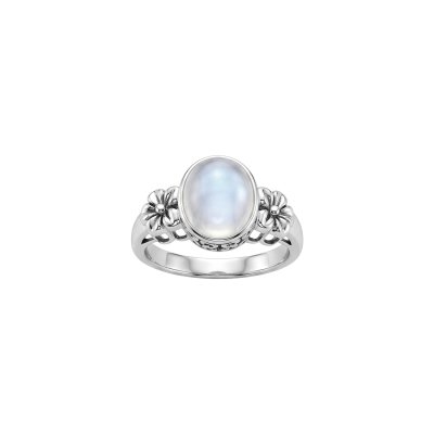 Rainbow Moonstone Sterling Silver Floral Ring