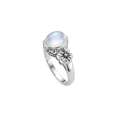 Rainbow Moonstone Sterling Silver Floral Ring