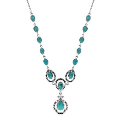Sterling Silver Turquoise Necklace 18+2 Inches