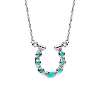 Sterling Silver Turquoise Horseshoe Necklace 16+2 Inch