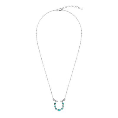 Sterling Silver Turquoise Horseshoe Necklace 16+2 Inch