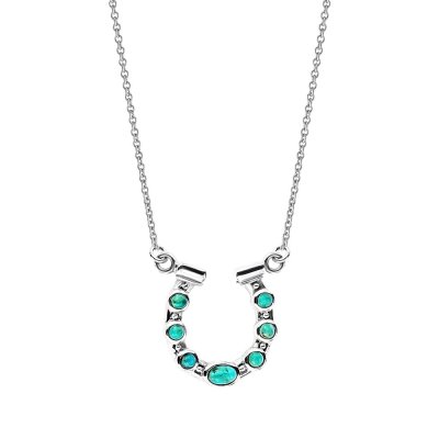 Sterling Silver Turquoise Horseshoe Necklace 16+2 Inch