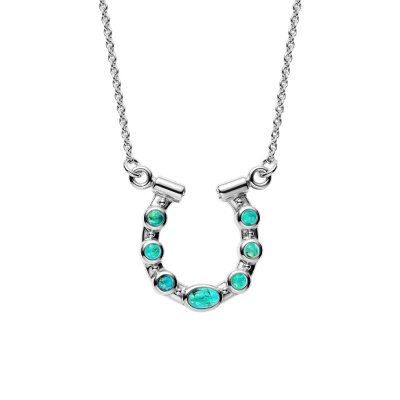 Sterling Silver Turquoise Horseshoe Necklace 16+2 Inch