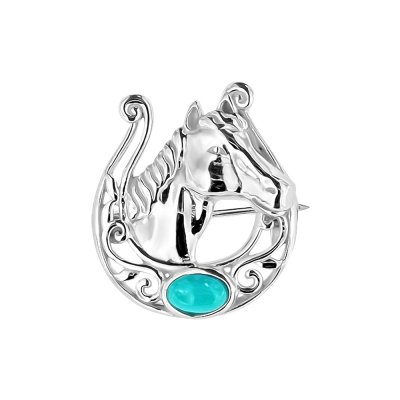 Sterling Silver Turquoise Horseshoe Brooch