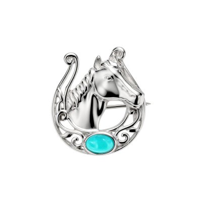 Sterling Silver Turquoise Horseshoe Brooch