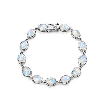 Sterling Silver Rainbow Moonstone Bracelect 7.25 Inches