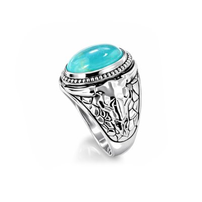 Sterling Silver Turquoise Bull Men's Ring