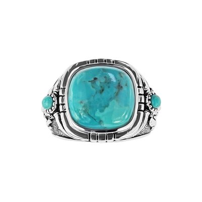 Sterling Silver Turquoise Cactus & Bull Men's Ring