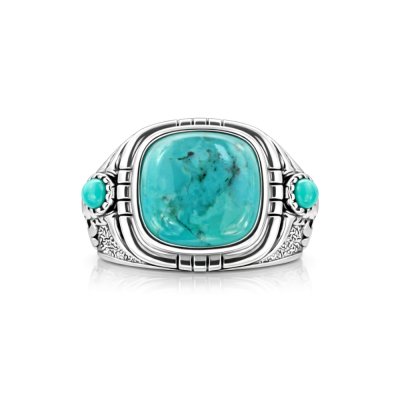 Sterling Silver Turquoise Cactus & Bull Men's Ring