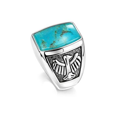 Sterling Silver Turquoise Thunderbird Men's Ring
