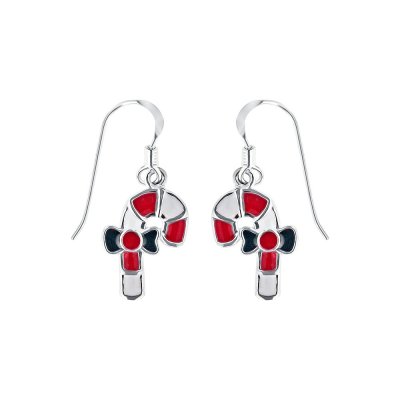 Sterling Silver Christmas Xmas Candy Cane Enamel Earrings